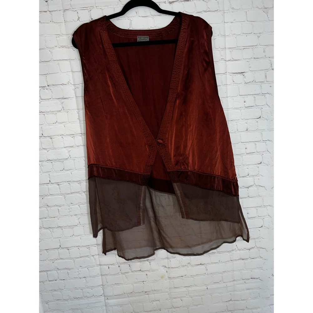 Exotic 100% Silk Layered Sheer Vest Top Rust Brown Copper Sleeveless One Size